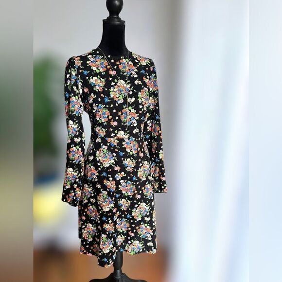 Boden Crew Neck Fit and Flare Dress in Black Floral Size 8 - Picture 5 of 13